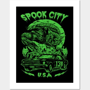 "SPOOK CITY" GREEN Posters and Art